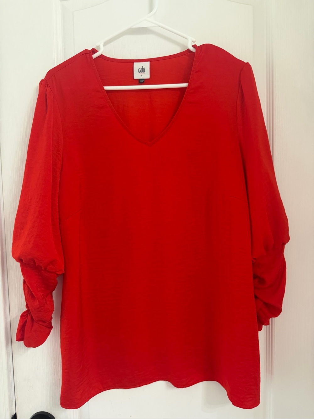 CAbi Vibrant Red V-Neck Tie-Slee Blouse